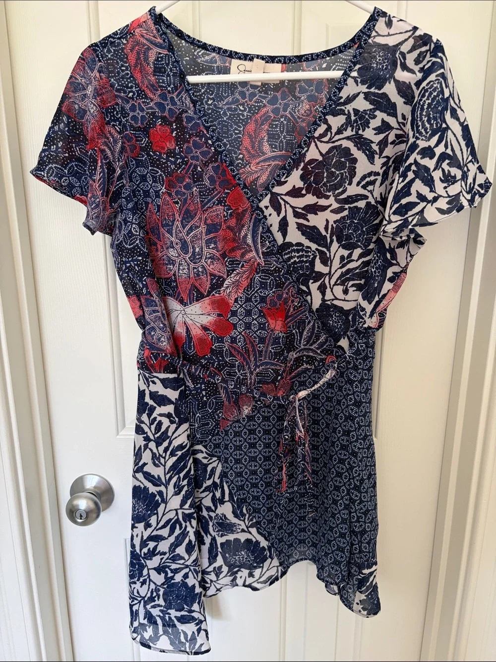 Jessica Simpson Maternity - faux wrap top, Navy and Red